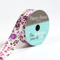 Bobinette Frou-Frou - 5 m x 16 mm - Satin fleuri - Lavande rosée
