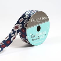 Bobinette Frou-Frou - 5 m x 16 mm - Satin fleuri - Navy