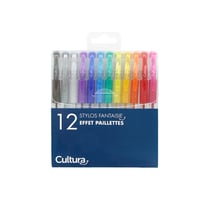 Stylos roller Cultura - Effet pailleté - Pointe moyenne - 12 pièces
