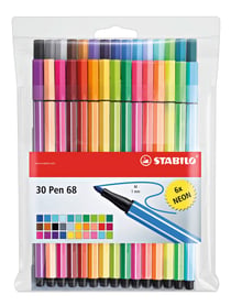 Lot de 30 feutres de dessin pointe moyenne - STABILO - Couleurs assorties - Pen 68