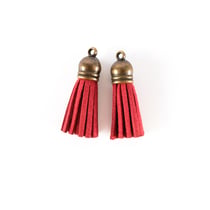 2 pompons de suédine - Rouge