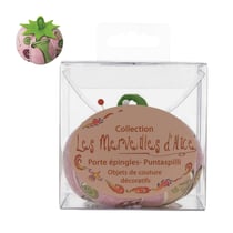 Tomates porte épingles imprimé couture sur fonds rose 8cm