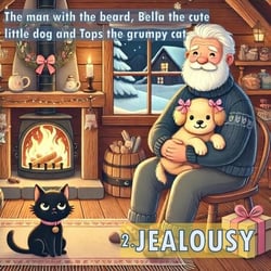 Jealousy - The man with the beard, Bella the cute little dog and Tops the grumpy cat., #2