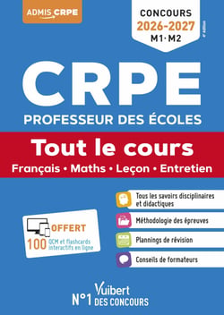 CRPE 2026-2027- Tout le cours (M1 et M2) + QCM et flashcards interactifs - Français, Maths, Leçon, EPS et Mises en situation professionnelle