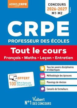 CRPE 2026-2027- Tout le cours (M1 et M2) + QCM et flashcards interactifs - Français, Maths, Leçon, EPS et Mises en situation professionnelle