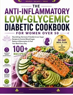 The Anti-Inflammatory Low-Glycemic Diabetic Cookbook for Women Over 50 - Nourishing, Hormone-Friendly &amp; Low-Sugar Recipes to Control Blood Sugar, Reduce Inflammation &amp; Feel Your Best Every Day + 30-Day Meal Plan &amp; Shopping Lists