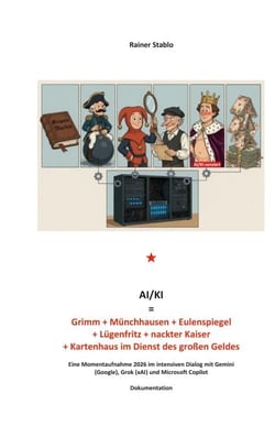 AI/KI =  Grimm + Münchhausen + Eulenspiegel + Lügenfritz + nackter Kaiser  + Kartenhaus im Dienst des großen Geldes - Eine Momentaufnahme 2026 im intensiven Dialog mit Gemini (Google), Grok (xAI) und Microsoft Copilot