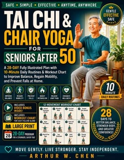 Tai Chi &amp; Chair Yoga for Seniors After 50 - A 28-Day Fully Illustrated Plan with 10-Minute Daily Routines &amp; Workout Chart to Improve Balance, Regain Mobility, and Prevent Falls at Home.