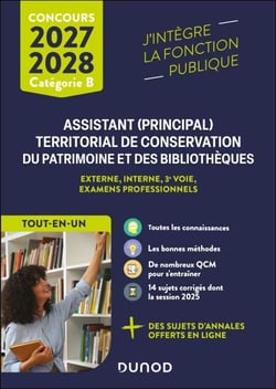 Concours Assistant (principal) territorial de conservation du patrimoine et des bibliothèques - 2027 - Externe, interne, 3e voie, examens professionnels