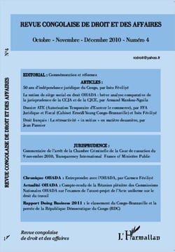 Revue congolaise de droit et des affaires N° 4 - Octobre - novembre - décembre 2010