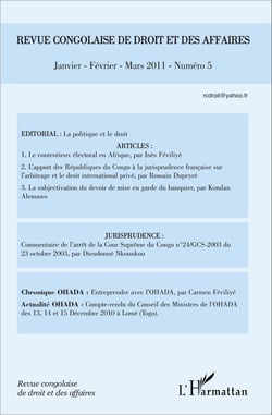 Revue congolaise de droit des affaires N° 5 - Janvier février mars 2011