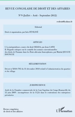 Revue congolaise de droit et des affaires n°9 - Juillet-Août-Septembre 2012