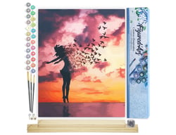 Peinture par Numéro Figured'Art - Femme et Oiseaux au Lever du Jour - Kit de Loisir Créatif DIY Numéro d'Art Complet - 40x50cm toile roulée + châssis en bois à monter