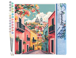 Peinture par Numéro Figured'Art - Ruelle méditerranéenne colorée - Kit de Loisir Créatif DIY Numéro d'Art Complet - 40x50cm sans châssis en bois