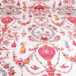 Tissu Toile de Coton Limoges rose sur fond Blanc