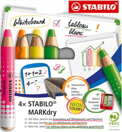 Marqueur effaçable à sec STABILO Markdry - Multicolore - Bois - Étui 4 unités