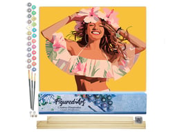 Peinture par Numéro Figured'Art - Fille joyeuse - Kit de Loisir Créatif DIY Numéro d'Art Complet - 40x50cm toile roulée + châssis en bois à monter