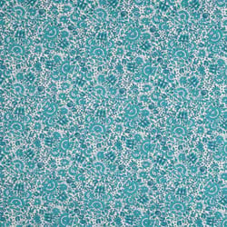 Tissu Coton imprimé fleuri bleu Bloss sur fond Blanc cassé - Au mètre