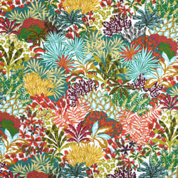 Tissu Toile Polycoton  enduit  tropical multicolore Primus sur fond Blanc - Au mètre
