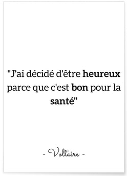 Affiche Voltaire : 'J'ai décidé d'être heureux...' | A3 : 29,7x42cm