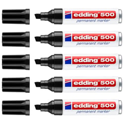Lot de 5 marqueurs permanents - EDDING 500 - Pointe biseautée 2-7 mm - Corps aluminium - Noir