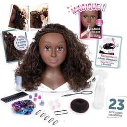 Tete a coiffer cheveux afro - Facile a coiffer - 23 accessoires réalistes - Levres thermosensibles - Trappe de rangement