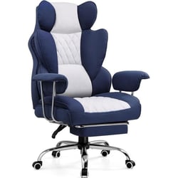 Chaise gaming - GTPLAYER - ergonomique - repose-pieds - bleu foncé blanc