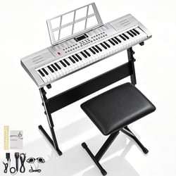 LALAHO - GEP-110 - Clavier numérique - 61 touches - Argent - Pack support banc casque micro