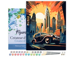Peinture par Numéro Figured'Art avec Cadre - Voiture Art Déco à New York - Kit de Loisir Créatif DIY Numéro d'Art Complet - 40x50cm toile tendue sur châssis