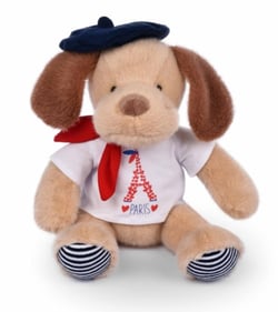 Peluche chien marron clair T Shirt Tour Eiffel – 26 cm - Doudou et Compagnie