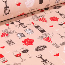 Tissu Coton imprimé Vignobles sur fond Beige