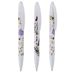 Stylo bille - Encre noire - Rétractable - 3 modèles assortis - Motif abeille et fleurs