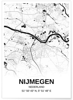 Affiche carte Nijmegen - rectangle Noir et Blanc | A3 : 29,7x42cm