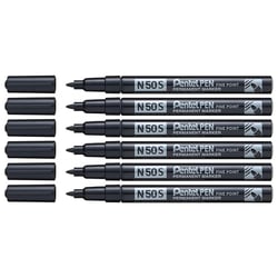 Lot de 6 marqueurs permanents - PENTEL - N50S - Pointe ogive fine - Corps aluminium - Noir
