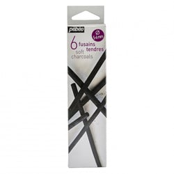 Fusains - Tendres - 5 à 6 mm diamètre - Noir profond - Boîte de 6 pièces - Pébéo