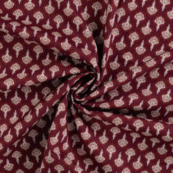 Tissu Voile de Coton Eventails stylisés sur fond Bordeaux