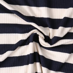 Tissu Jersey Viscose cotêlé Oréane rayures Bleu marine sur fond Blanc - Au mètre