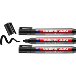 Marqueurs - Noir - Indélébile - Permanent - Mine biseautée 1-5mm - Lot de 3 - Edding 330
