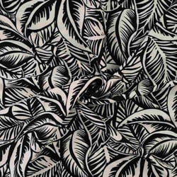 Tissu Rayonne Viscose extensible Anaya feuilles Noir sur fond Ecru