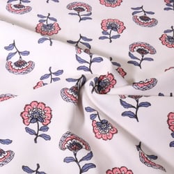 Tissu Toile de Coton Canvas Poppy Fleuris rose et parme sur fond Blanc