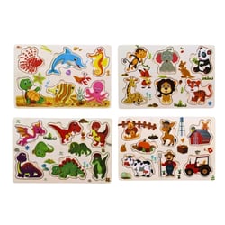 Pack De 4 Puzzles En Bois Jouet Éducatif Et Montessori Enfants Animaux, Zoo, Marin Et Dinosaures - Dès 2 Ans