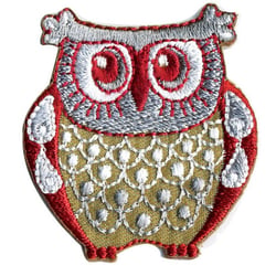 Lot de 3 écussons thermocollants Hibou gris et rouge 4cmx4cm