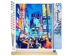 Peinture par Numéro Figured'Art - Tokyo Shibuya - Kit de Loisir Créatif DIY Numéro d'Art Complet - 40x50cm toile roulée + châssis en bois à monter