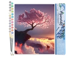 Peinture par Numéro Figured'Art - Arbre rose et Nuages - Kit de Loisir Créatif DIY Numéro d'Art Complet - 40x50cm sans châssis en bois