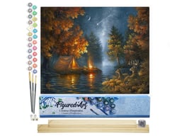Peinture par Numéro Figured'Art - Camping sous une nuit étoilée - Kit de Loisir Créatif DIY Numéro d'Art Complet - 40x50cm toile roulée + châssis en bois à monter