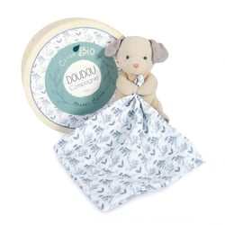 Doudou mouchoir chien bleu en coton BIO - 15 cm - Doudou et Compagnie