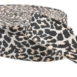 Bobine 14,5m sangle imprimé animalier léopard 38mm noir blanc