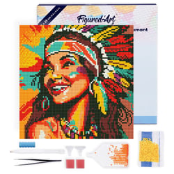 Mini Diamond Painting Broderie Diamant Figured’Art 25x25cm toile tendue sur châssis en bois - diamants ronds - Femme Native Pop Art