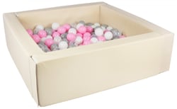 Piscine à balles carrée avec 300 balles – cappuccino/blanc, transparent, rose clair, gris - Velinda