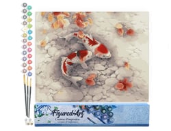 Peinture par Numéro Figured'Art - Duo de Carpes Koi - Kit de Loisir Créatif DIY Numéro d'Art Complet - 40x50cm sans châssis en bois
